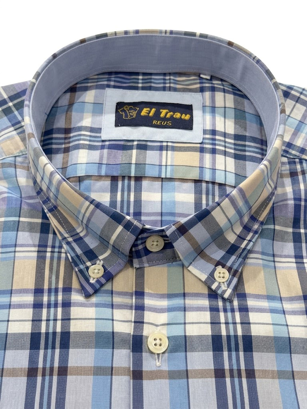 Camisa El Trau Plaid en tonos azulados y arena