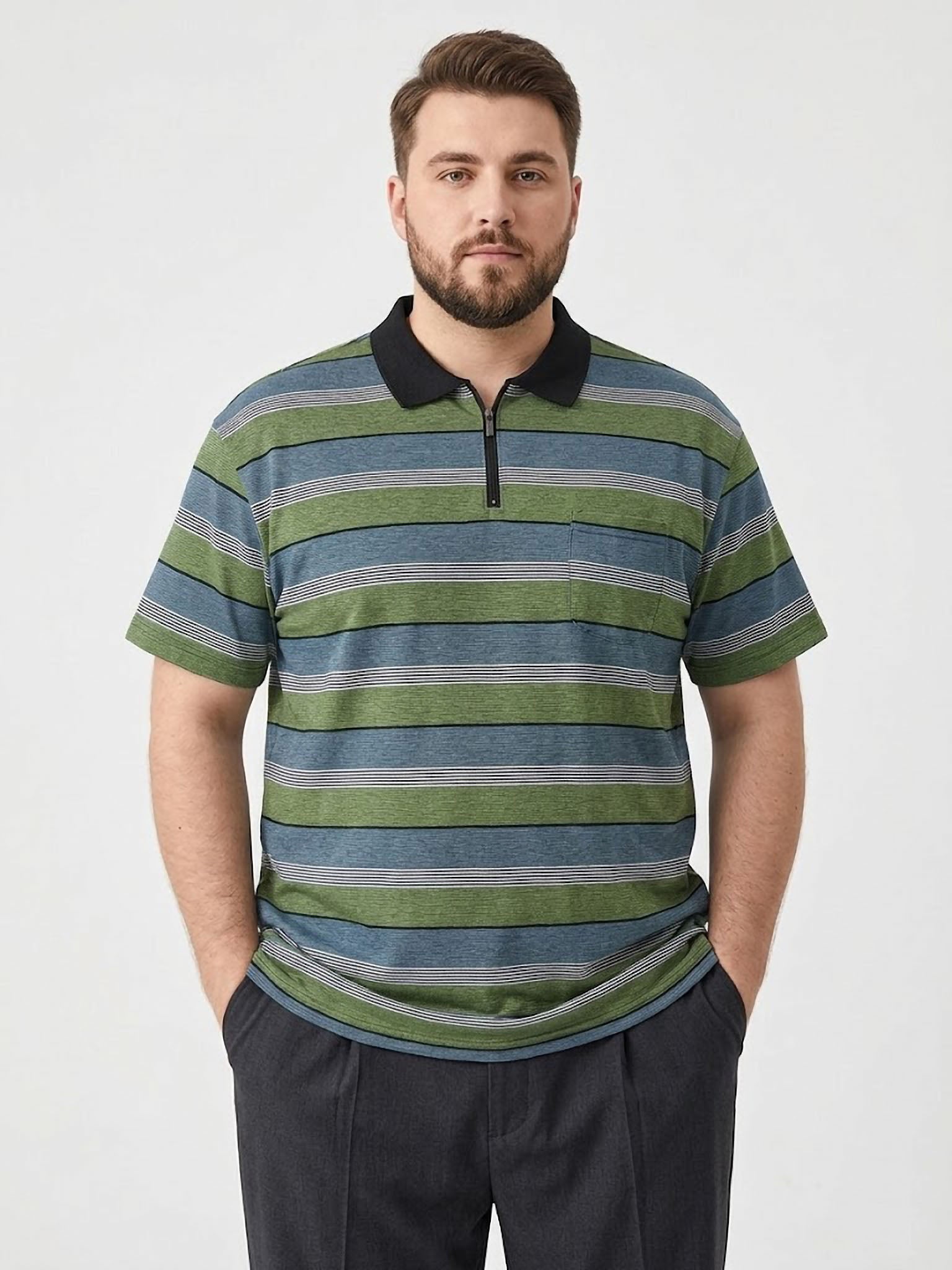 Polo Stripes Zip Forestal