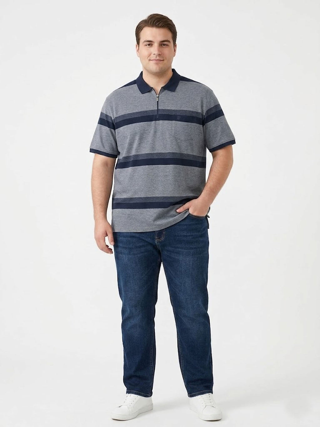 Polo Zip Stripes Forestal