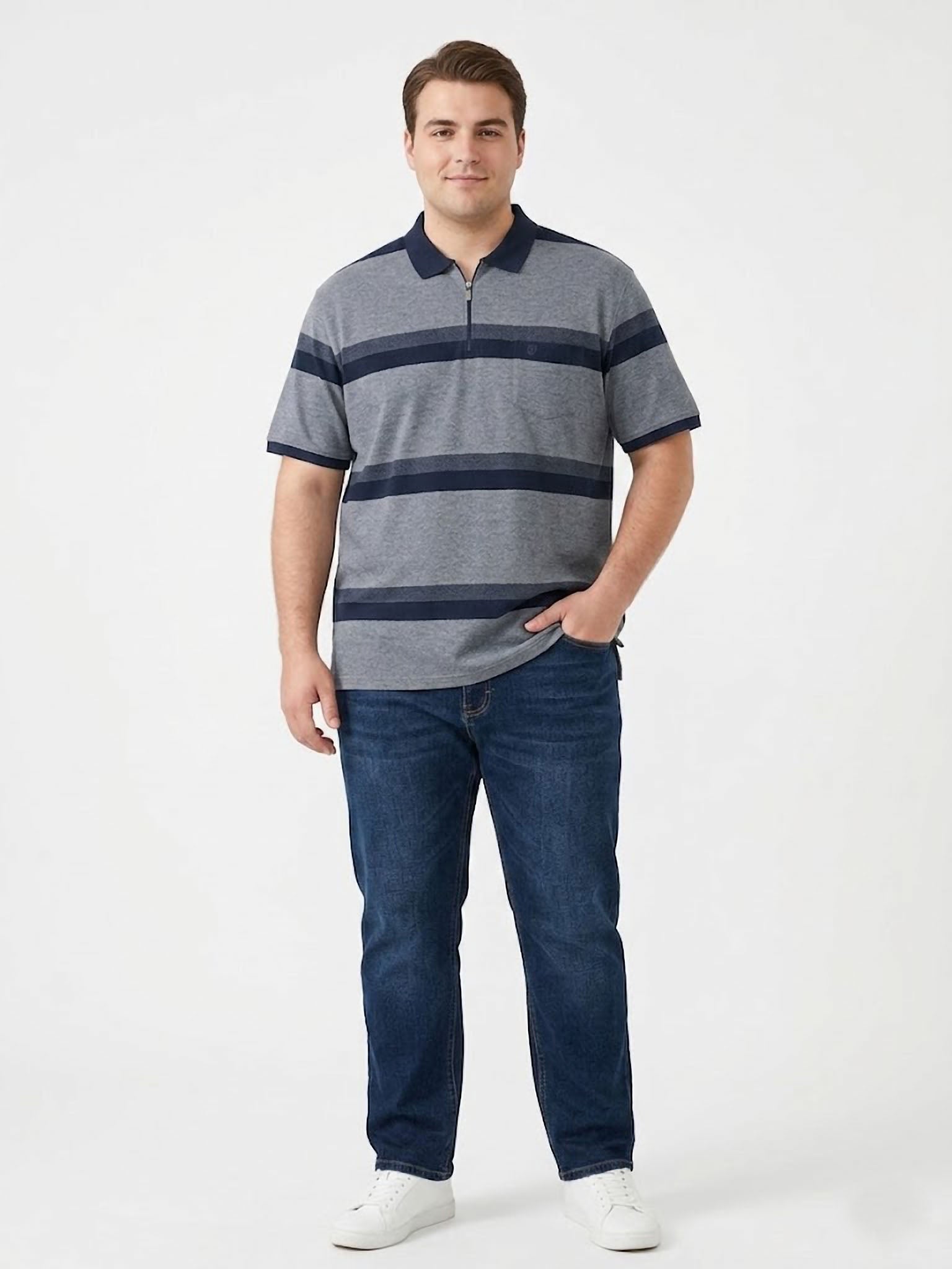 Polo Zip Stripes Forestal