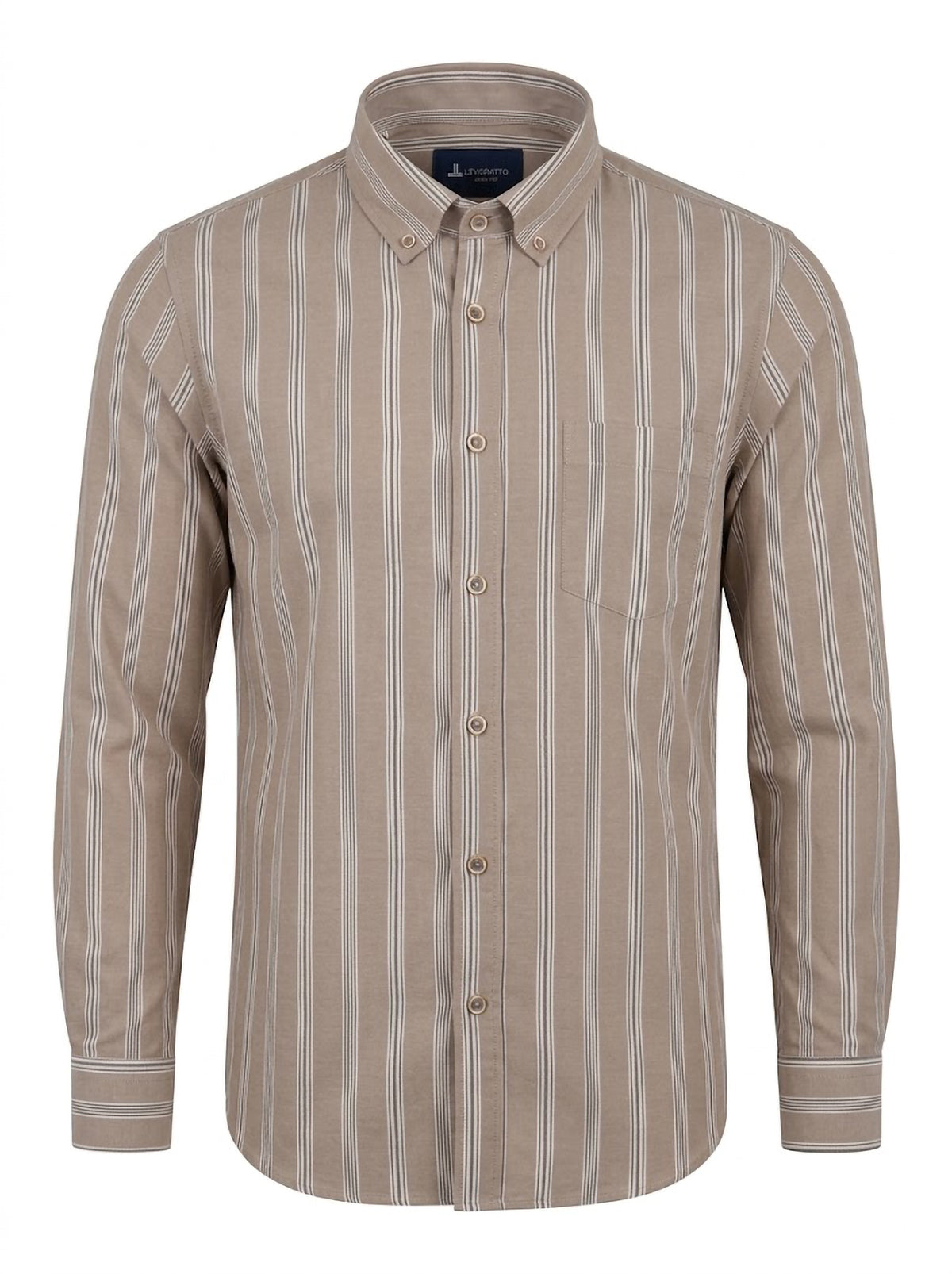 Camisa Hombre Tallas Grandes Manga Larga Rayas Beige Levoratto