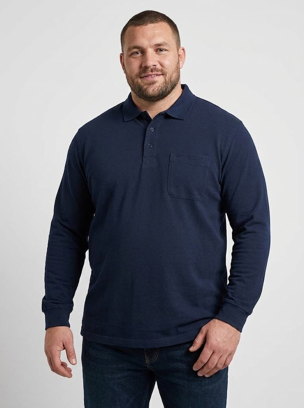 Polo Manga Larga Hombre Tallas Grandes Azul Marino con Bolsillo Forestal
