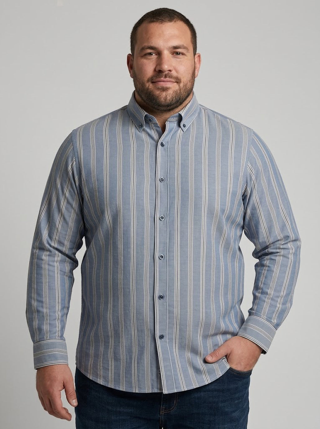 Camisa Hombre Tallas Grandes Manga Larga Rayas Azul Levoratto